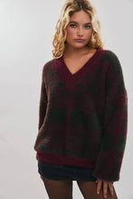 Load image into Gallery viewer, Holiday Plaid Knit V-Neck Sweater Top
