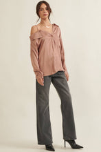 Load image into Gallery viewer, Margie- One Shoulder Collar Neck Long Sleeve Satin Shirt
