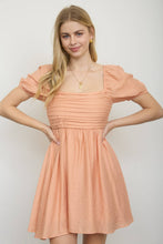 Load image into Gallery viewer, Ivy-  Pleated Bodice Short Puff Sleeve Mini Dress
