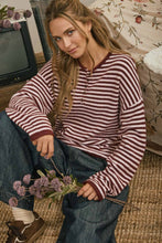 Load image into Gallery viewer, Carla- Henley Stripe Long Sleeve Sweater
