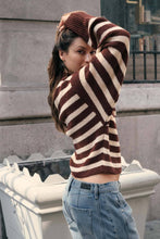 Load image into Gallery viewer, Hazel-Striped Rib-Knit Collared Split-Neck Sweater
