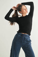 Load image into Gallery viewer, Charlie- Black Long-Sleeved Micro-Ribbed Top
