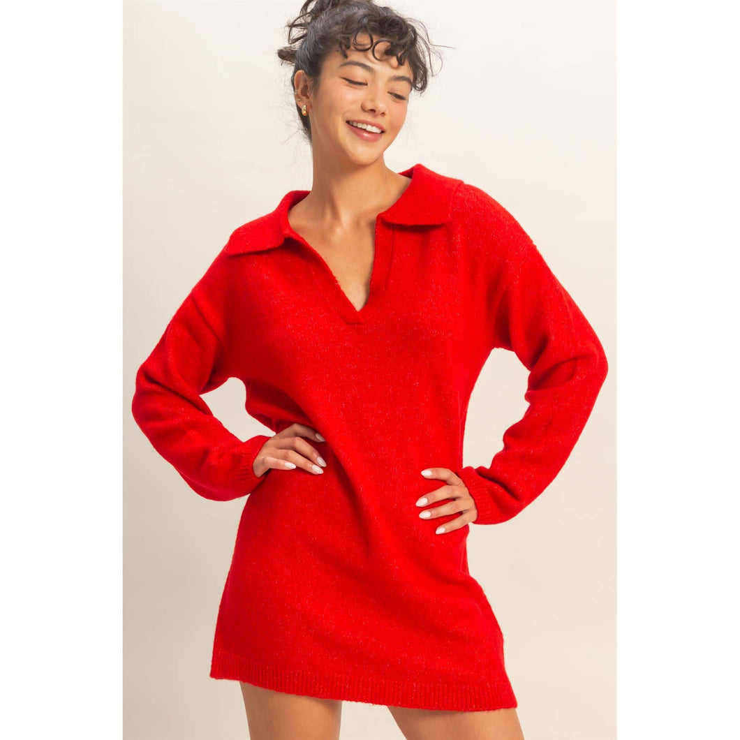 Kalee- Polo Long Sleeve Sweater Dress