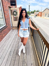 Load image into Gallery viewer, Celeste - Knit Cotton Polyester Striped Button Up Vest Top
