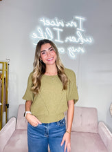 Load image into Gallery viewer, Kimber- Short-Sleeve Pointelle Ribbed Knit Sweater
