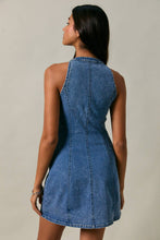 Load image into Gallery viewer, Robin- Halter Neck Button Down Denim Dress
