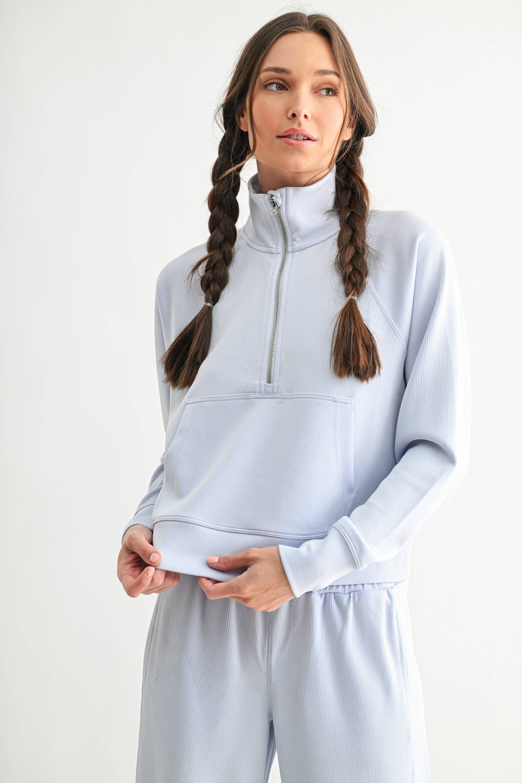 Luciana- Luxe Sand Wash Rib 1/4 Zip Sweater