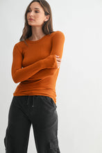 Load image into Gallery viewer, Charlie- Burnt Amber- Long-Sleeved Micro-Ribbed Top
