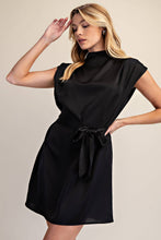 Load image into Gallery viewer, Gloria- Mock Neck Waist Tie Sleeveless Mini Dress
