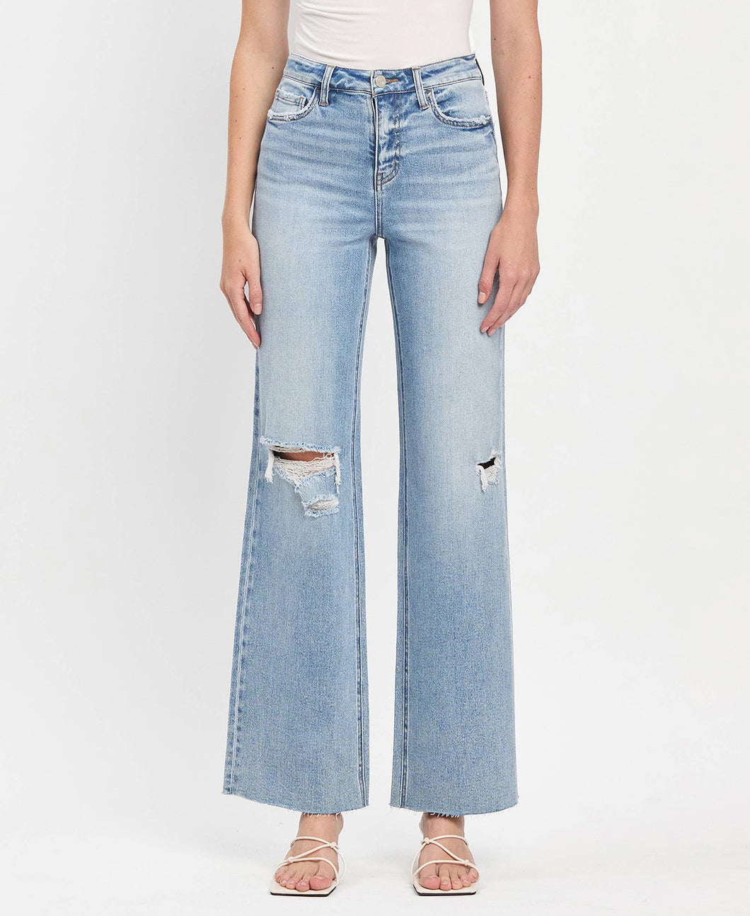Kolter- High Rise Clean Cut Raw Hem Wide Leg Jeans