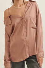 Load image into Gallery viewer, Margie- One Shoulder Collar Neck Long Sleeve Satin Shirt
