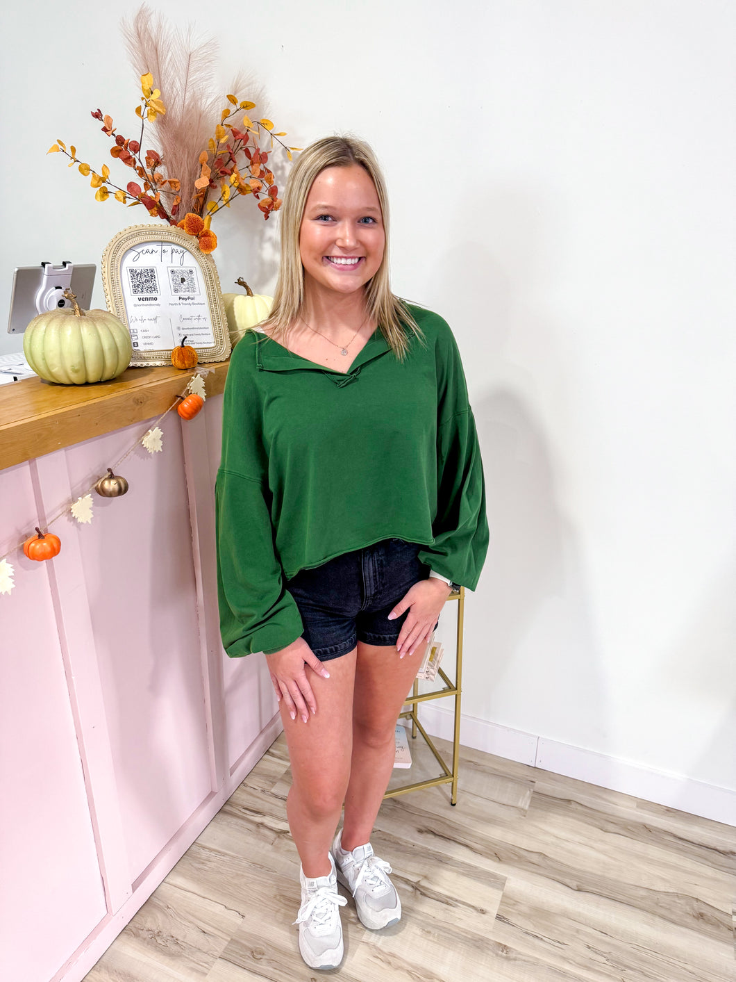 Quinn- Mineral Washed Casual Long-Sleeve Top