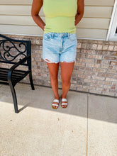Load image into Gallery viewer, Casey- HIGH RISE DISTRESSED RAW HEM A LINE SHORTS
