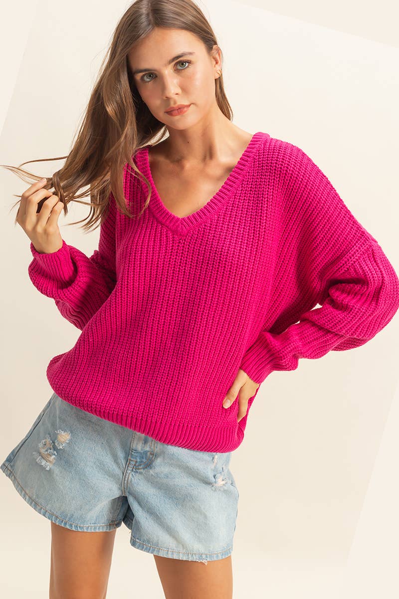 Elaine- Oversized V-Neck Knit Sweater