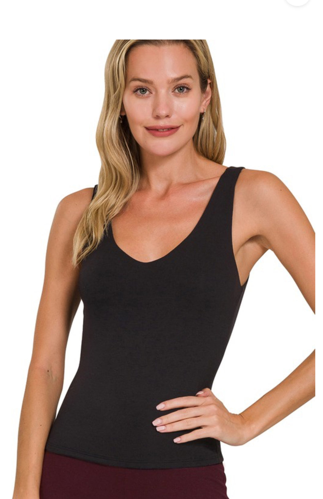 Mady- Black Double Layered V-neck Cami
