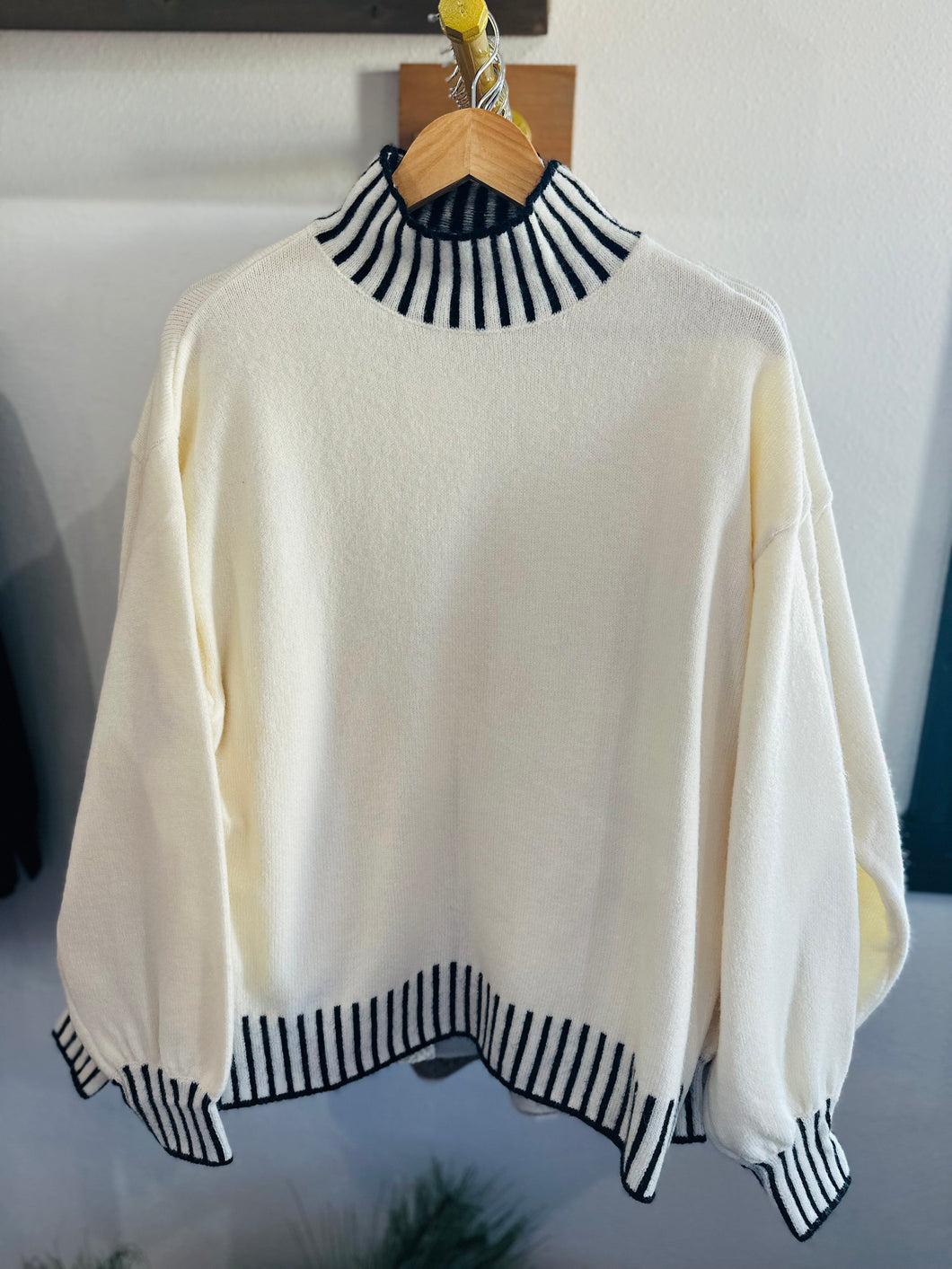 Tabby- Mock Neck Sweater With Stitch Detail