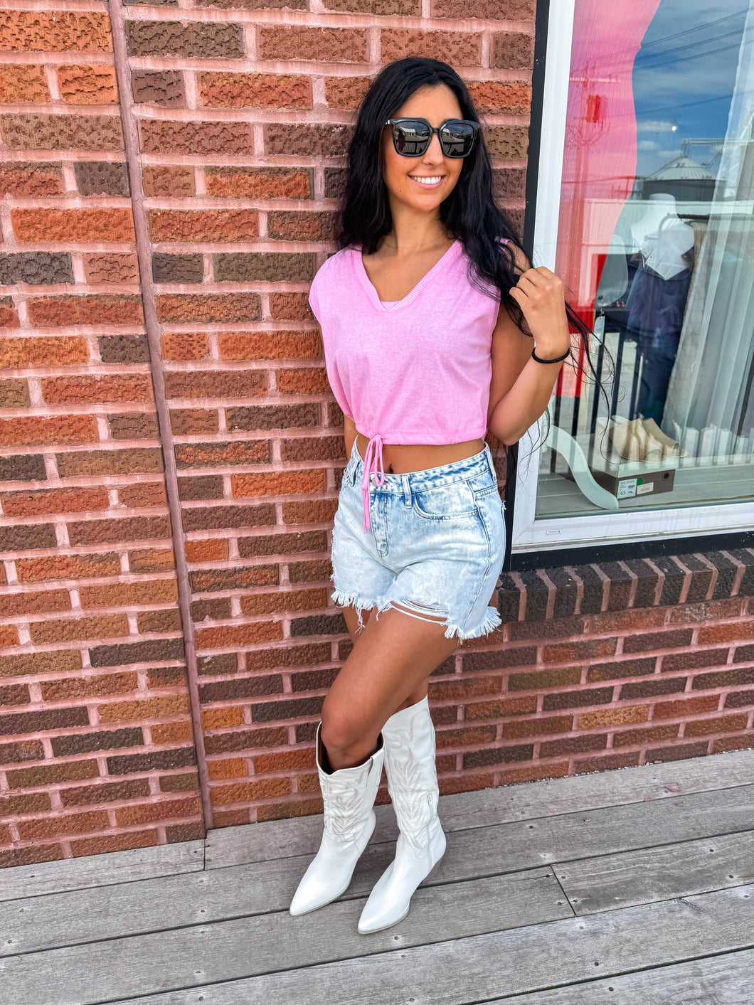 Lucy- Cap Sleeve Drawstring Waist Knit Top