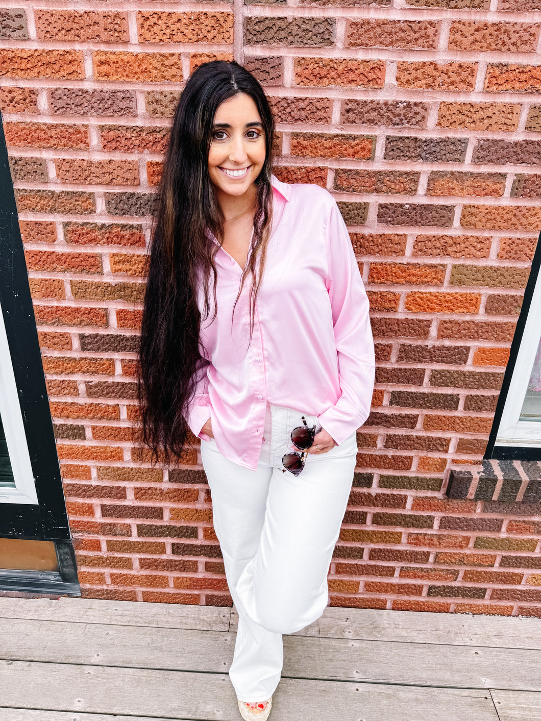Shiloh- Button-Up Collared Satin Blouse