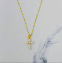 Load image into Gallery viewer, Shell Pearl Cross Necklace
