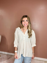 Load image into Gallery viewer, Caroline -Stripe Half Puff Sleeve Shirt Top
