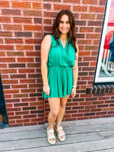 Load image into Gallery viewer, Alana- Woven Crinkle Draped Romper W Tie Open Back
