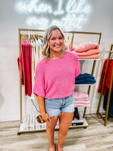 Load image into Gallery viewer, Madi- Short-Sleeve Pointelle Ribbed Knit Sweater
