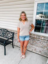 Load image into Gallery viewer, Hazel- Split Neck Raw Edge Short Sleeve Top
