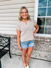 Load image into Gallery viewer, Hazel- Split Neck Raw Edge Short Sleeve Top
