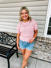 Load image into Gallery viewer, Margot- Textured Pointelle Knit Short Sleeve Top
