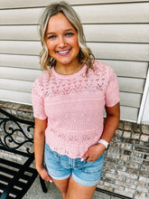 Load image into Gallery viewer, Margot- Textured Pointelle Knit Short Sleeve Top
