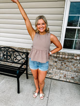 Load image into Gallery viewer, Isla-Gingham Sleeveless Peplum Top

