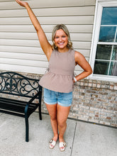 Load image into Gallery viewer, Isla-Gingham Sleeveless Peplum Top
