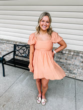 Load image into Gallery viewer, Ivy-  Pleated Bodice Short Puff Sleeve Mini Dress
