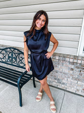 Load image into Gallery viewer, Gloria- Mock Neck Waist Tie Sleeveless Mini Dress
