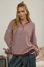 Load image into Gallery viewer, Carla- Henley Stripe Long Sleeve Sweater
