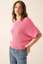 Load image into Gallery viewer, Madi- Short-Sleeve Pointelle Ribbed Knit Sweater
