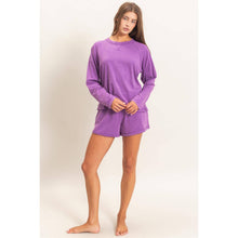 Load image into Gallery viewer, Winnie -Mineral Wash Long Sleeve Raw Edge Top &amp; Shorts Set
