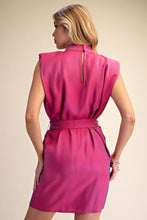 Load image into Gallery viewer, Stacie- Mock Neck Tie Waist Mini Satin Dress
