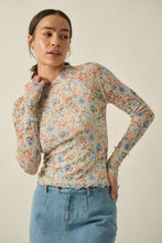 Load image into Gallery viewer, Andie- Floral-Print Mesh Mock-Neck Cropped Long-Sleeve Top
