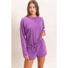 Load image into Gallery viewer, Winnie -Mineral Wash Long Sleeve Raw Edge Top &amp; Shorts Set
