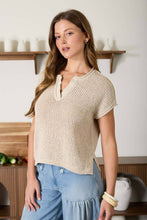 Load image into Gallery viewer, Hazel- Split Neck Raw Edge Short Sleeve Top
