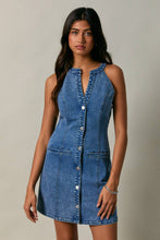 Load image into Gallery viewer, Robin- Halter Neck Button Down Denim Dress
