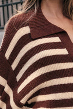 Load image into Gallery viewer, Hazel-Striped Rib-Knit Collared Split-Neck Sweater
