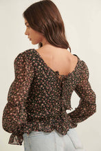 Load image into Gallery viewer, Daphne- Floral Square Neck Drawstring Back Peplum Blouse
