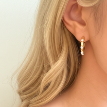 Load image into Gallery viewer, Pearl Accent Hoop Earrings – Modern Gold Elegance
