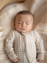 Load image into Gallery viewer, Tan Gingham- 2-Way Convertible Zip Romper
