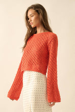 Load image into Gallery viewer, Romy- Solid Crochet-Knit Bell-Sleeve Cropped Sweater
