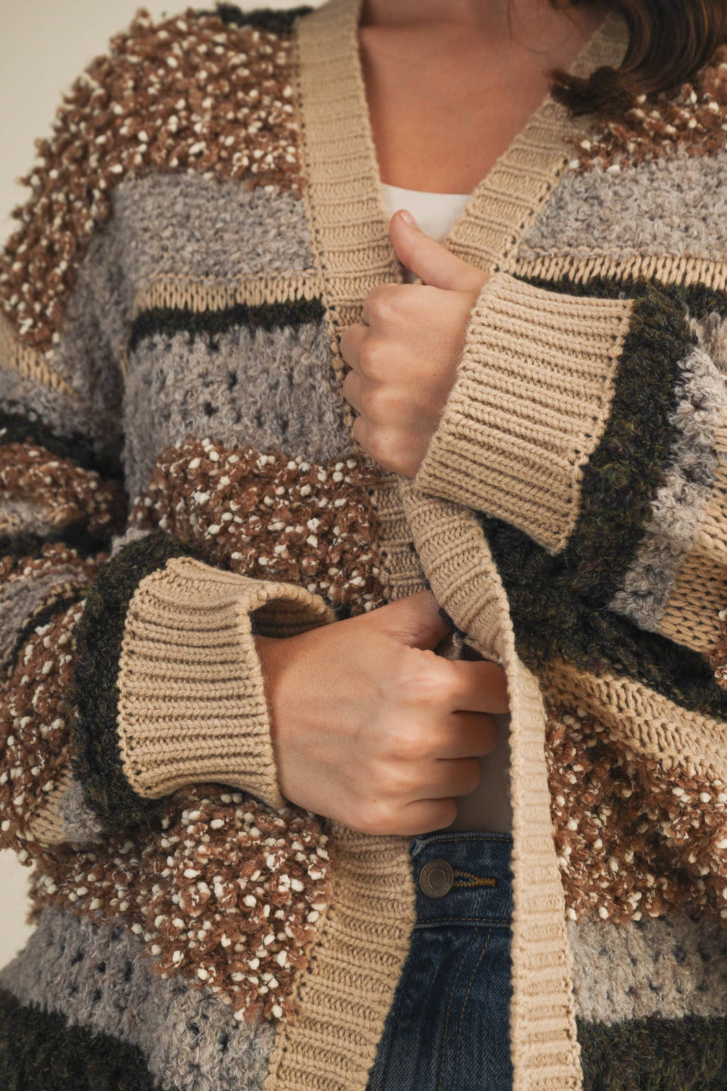 Alice- Textured Stripe Sweater Cardigan