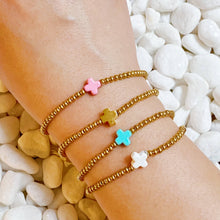 Load image into Gallery viewer, So Very Blessed Cross Gold Beaded Stretch Bracelet
