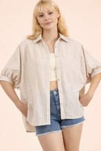 Load image into Gallery viewer, Caroline -Stripe Half Puff Sleeve Shirt Top
